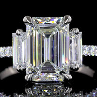 Platinum 3-Stone Hidden Halo Ring with 2.62 Carat Emerald Cut Lab Diamond and Baguette Side Stones - Total 3.38 Carat Diamond Weight - Covaloro Fine Jewelry