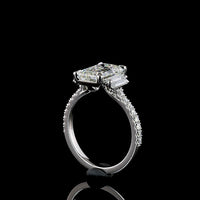 Platinum 3-Stone Hidden Halo Ring with 2.62 Carat Emerald Cut Lab Diamond and Baguette Side Stones - Total 3.38 Carat Diamond Weight - Covaloro Fine Jewelry