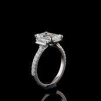 Platinum 3-Stone Hidden Halo Ring with 2.62 Carat Emerald Cut Lab Diamond and Baguette Side Stones - Total 3.38 Carat Diamond Weight - Covaloro Fine Jewelry