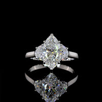 Platinum 3 Stone Ring with 2.04 Carat Marquise Cut Lab Diamond and Half-Moon Side Diamonds - 2.65 Carat Total Diamond Weight - Covaloro Fine Jewelry