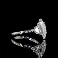 Platinum 3 Stone Ring with 2.04 Carat Marquise Cut Lab Diamond and Half-Moon Side Diamonds - 2.65 Carat Total Diamond Weight - Covaloro Fine Jewelry
