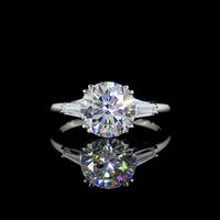 Platinum 3-Stone Ring with 2.54 Carat Round Lab Diamond and Tapered Baguette Accents - 2.93 Total Carat Weight, E-F VVS2 Clarity, IGI Certified - Covaloro Fine Jewelry