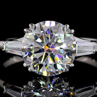 Platinum 3-Stone Ring with 2.54 Carat Round Lab Diamond and Tapered Baguette Accents - 2.93 Total Carat Weight, E-F VVS2 Clarity, IGI Certified - Covaloro Fine Jewelry