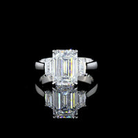 Platinum 3 Stone Ring with 3.01 Carat Emerald Cut Lab Diamond and 0.84 Carat Trapezoid Lab Diamonds - 3.85 Carat Total Weight - Covaloro Fine Jewelry