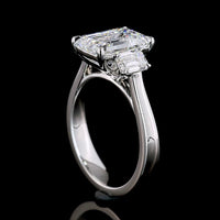 Platinum 3 Stone Ring with 3.01 Carat Emerald Cut Lab Diamond and 0.84 Carat Trapezoid Lab Diamonds - 3.85 Carat Total Weight - Covaloro Fine Jewelry