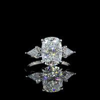 Platinum 3 Stone Ring with 3.12 Carats Cushion Brilliant Lab Diamond and Kite Side Stones - 3.80 Carats Total Diamond Weight - Covaloro Fine Jewelry