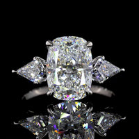 Platinum 3 Stone Ring with 3.12 Carats Cushion Brilliant Lab Diamond and Kite Side Stones - 3.80 Carats Total Diamond Weight - Covaloro Fine Jewelry
