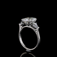 Platinum 3 Stone Ring with 3.12 Carats Cushion Brilliant Lab Diamond and Kite Side Stones - 3.80 Carats Total Diamond Weight - Covaloro Fine Jewelry
