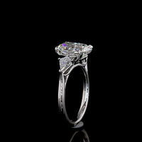 Platinum 3 Stone Ring with 3.12 Carats Cushion Brilliant Lab Diamond and Kite Side Stones - 3.80 Carats Total Diamond Weight - Covaloro Fine Jewelry