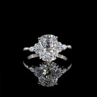 Platinum 3-Stone Ring with 3.43 Carat Cushion Brilliant Lab Diamond F VVS2 and Marquise & Round Side Diamonds - 3.67 Carat Total Weight - Covaloro Fine Jewelry