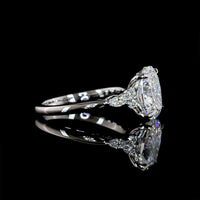 Platinum 3-Stone Ring with 3.43 Carat Cushion Brilliant Lab Diamond F VVS2 and Marquise & Round Side Diamonds - 3.67 Carat Total Weight - Covaloro Fine Jewelry