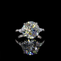 Platinum 3-Stone Ring with 4.51 Carats Round Brilliant Lab Diamond Center and Marquise & Round Accent Diamonds - 4.76 Carats Total Diamond Weight - Covaloro Fine Jewelry