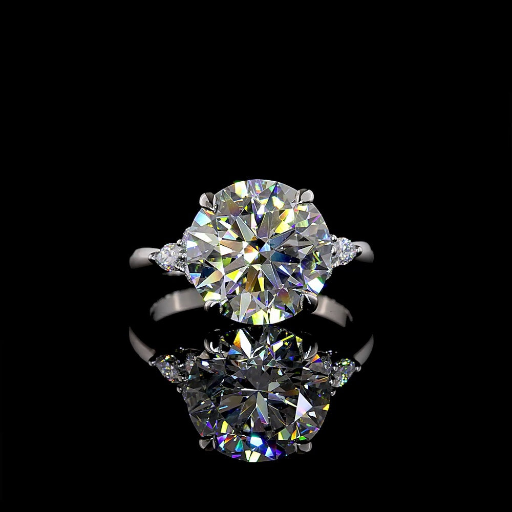 Platinum 3-Stone Ring with 4.51 Carats Round Brilliant Lab Diamond Center and Marquise & Round Accent Diamonds - 4.76 Carats Total Diamond Weight - Covaloro Fine Jewelry
