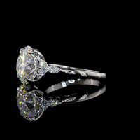 Platinum 3-Stone Ring with 4.51 Carats Round Brilliant Lab Diamond Center and Marquise & Round Accent Diamonds - 4.76 Carats Total Diamond Weight - Covaloro Fine Jewelry