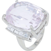 Platinum 34.38 Carats Kunzite Cocktail Ring with 1.06 Carats of Diamonds - GIA Certified