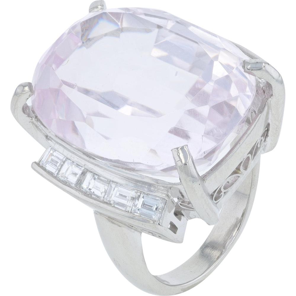 Platinum 34.38 Carats Kunzite Cocktail Ring with 1.06 Carats of Diamonds - GIA Certified