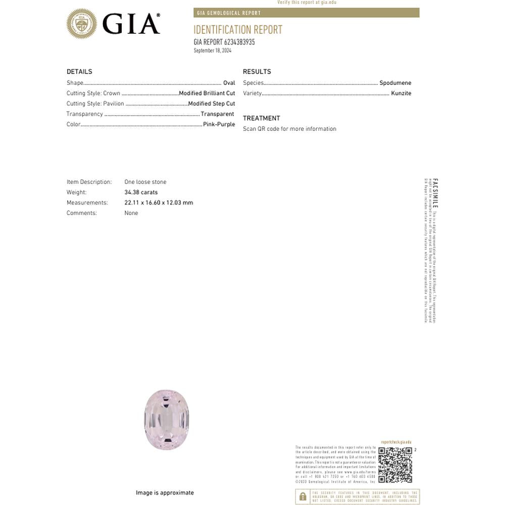 Platinum 34.38 Carats Kunzite Cocktail Ring with 1.06 Carats of Diamonds - GIA Certified