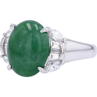Platinum 4.06 Carat Total Weight Oval Jade Ring with 0.41 Carat Diamond Accents
