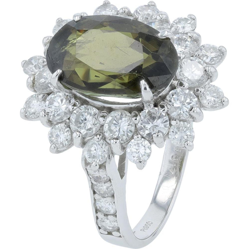 Platinum 4.08 Carat Alexandrite Ring with 1.78 Carat Diamond Halo