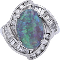 Platinum 4.20 Carat Black Opal Ring with 0.94 Carat Diamond Accents