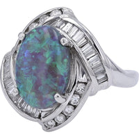 Platinum 4.20 Carat Black Opal Ring with 0.94 Carat Diamond Accents