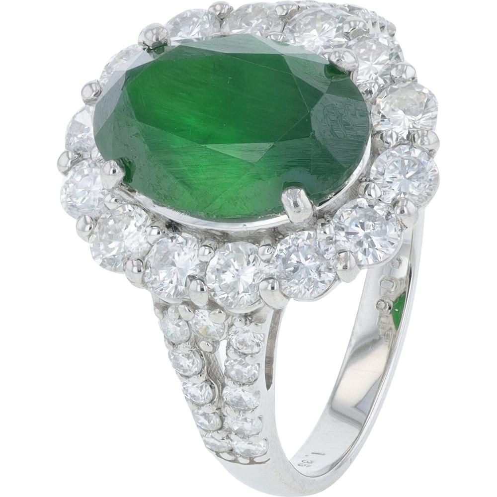 Platinum 4.20 Carats Russian Demantoid Garnet Halo Ring with 1.35 Carat Total Diamond Weight