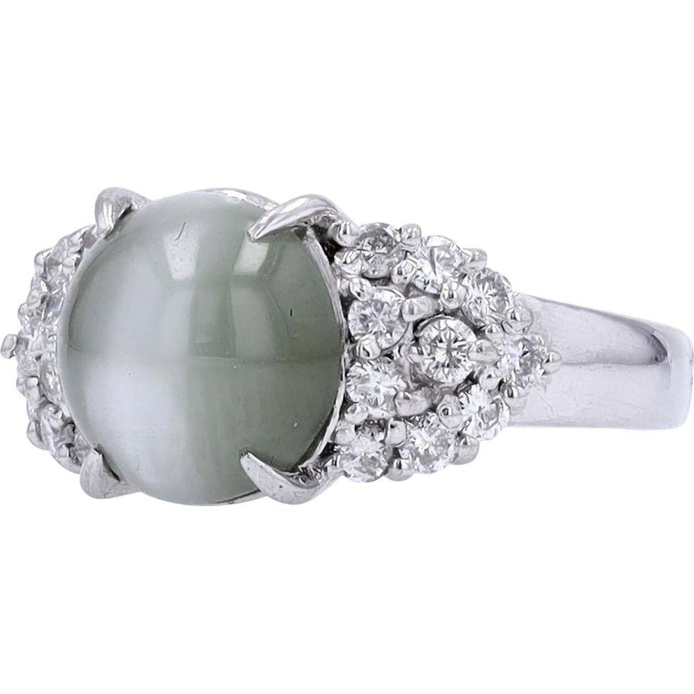Platinum 4.21 Carat Chrysoberyl Ring with 0.44 Carat Diamond Accents