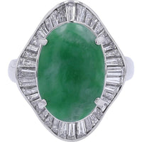 Platinum 4.27 Carat Jade Ring with 1.54 Carat Diamonds in Radiating Platinum Setting
