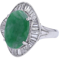 Platinum 4.27 Carat Jade Ring with 1.54 Carat Diamonds in Radiating Platinum Setting