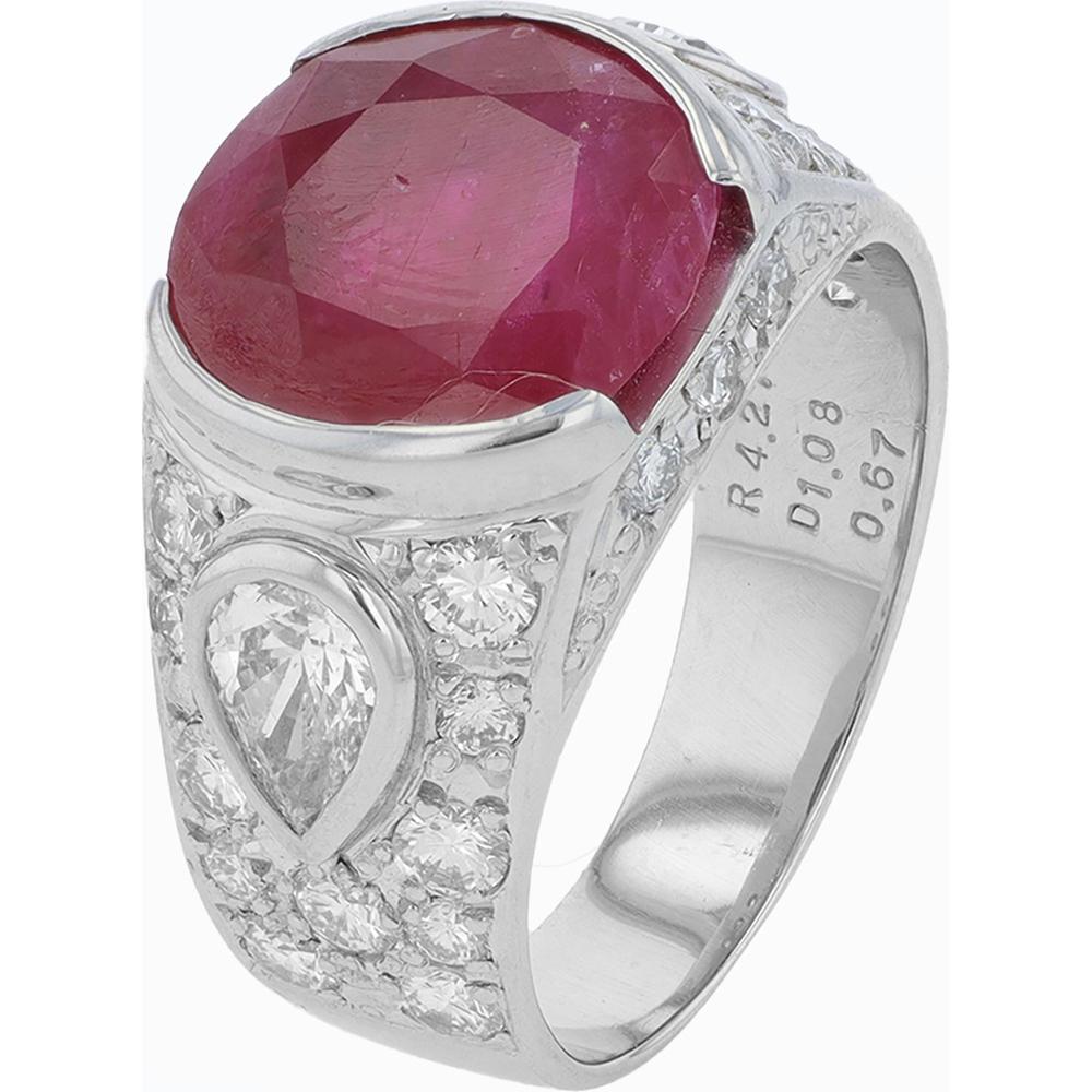 Platinum 4.27 Carat Ruby Ring with 1.75 Carats Total Diamond Weight