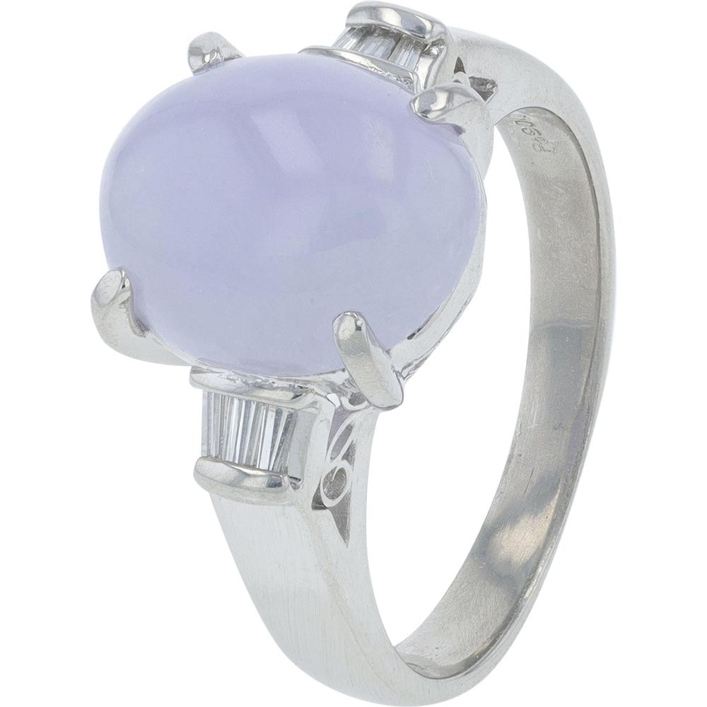 Platinum 4.37 Carat Lavender Jade Ring with 0.10 Carat Baguette Diamonds