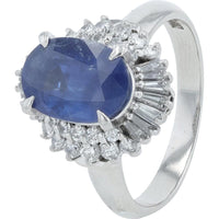 Platinum 4.40 Carat Sri Lanka Sapphire Center Ring with 0.86 Carat Halo Diamonds