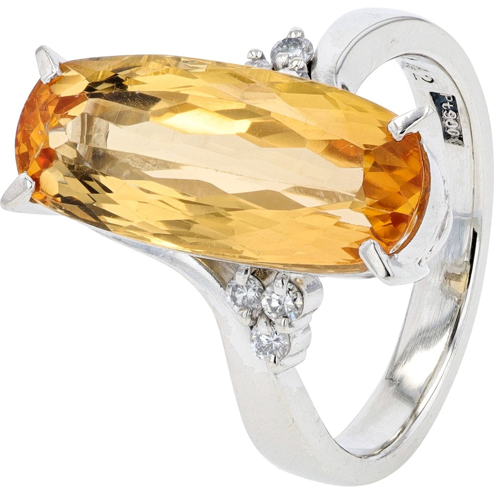 Platinum 4.42 Carat Cushion-Cut Imperial Topaz Ring with Diamond Accents - Total Diamond Weight 0.15 Carats