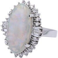 Platinum 4.50 Carat Oval Opal Ring with 0.62 Carat Diamond Halo