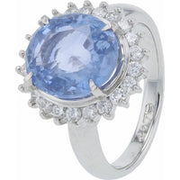 Platinum 4.79 Carats No Heat Sri Lanka Sapphire Halo Ring with 0.455 Carats of Diamonds - GIA Certified