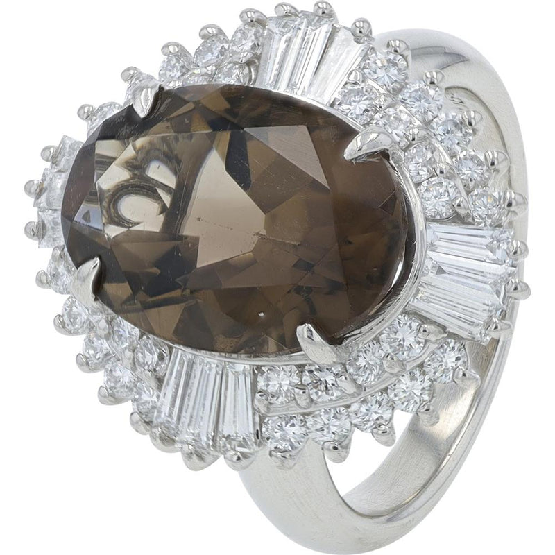 Platinum 4.98 Carat Smoky Quartz Ballerina Ring with 1.12 Carats of Diamonds