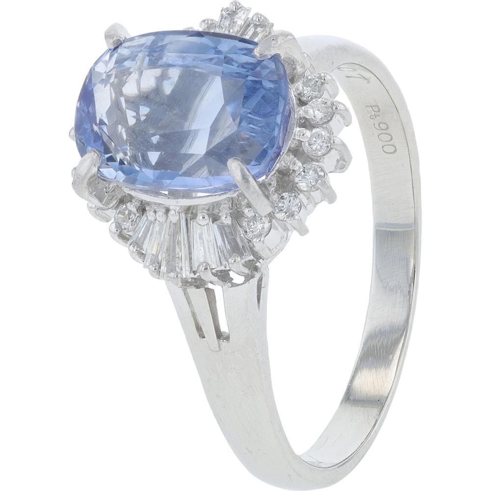 Platinum 5.07 Carat No Heat Sri Lanka Sapphire Ring with 0.36 Carat Total Diamond Accents - GIA Certified