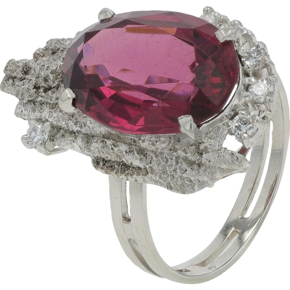 Platinum 5.24 Carat Rhodolite Garnet Ring with 0.08 Carat Diamond Accents - 900 Platinum