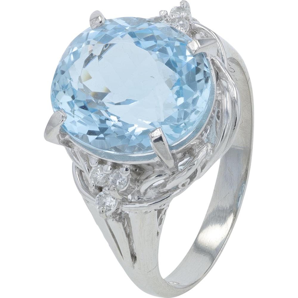 Platinum 5.25 Carat Oval Aquamarine Ring with 0.09 Carat Diamond Accents