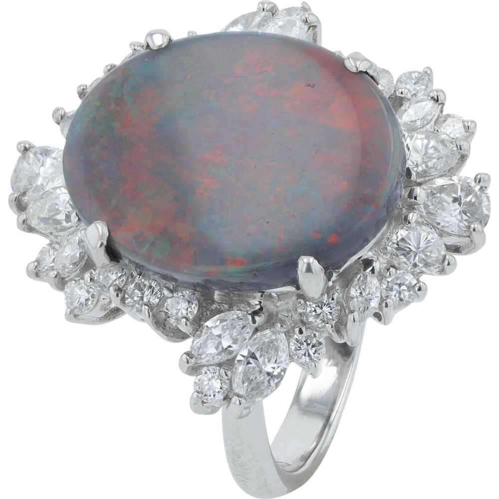 Platinum 5.736 Carat Black Opal Cocktail Ring with 1.47 Carats of Diamonds