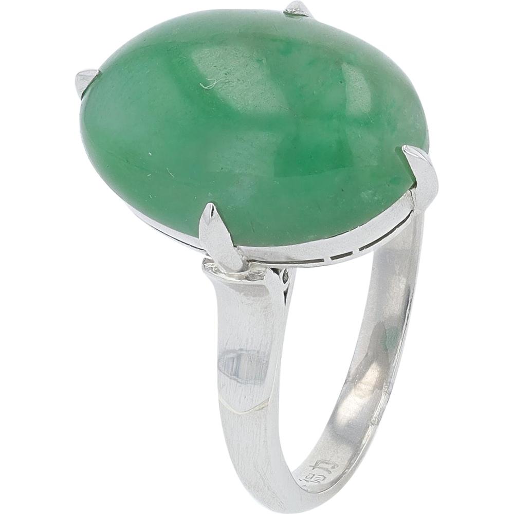 Platinum 5.80 Carat Oval Jade Ring with Four - Prong Setting
