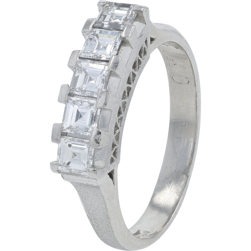 Platinum 5-Stone Band with Box-Prong Set Square Cut Diamonds - 0.75 Carat Total Diamond Weight