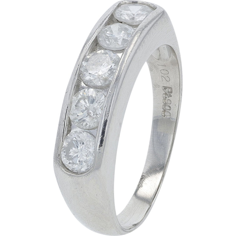 Platinum 5-Stone Channel Set Round Diamond Band - 1.02 Carat Total Diamond Weight