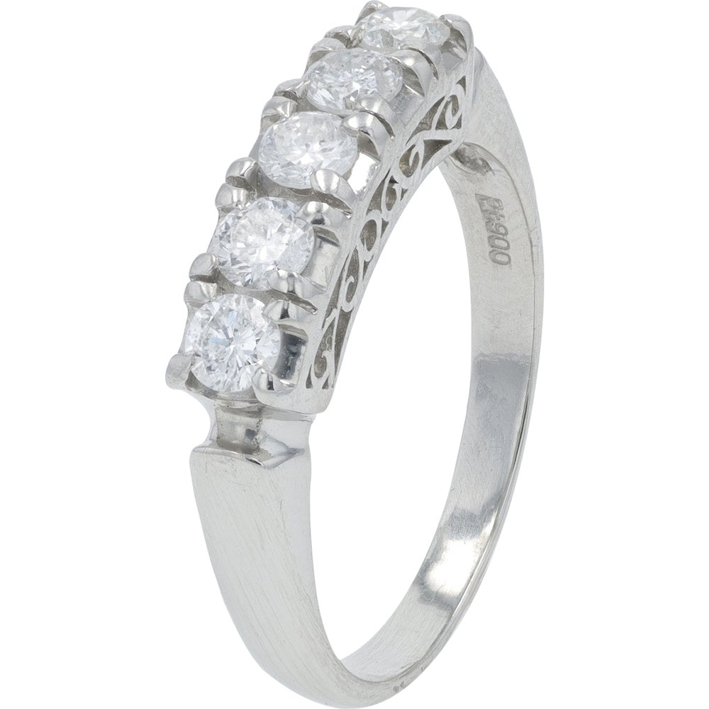 Platinum 5-Stone Diamond Band with Prong-Set Round Cut Diamonds - 0.51 Carat Total Diamond Weight