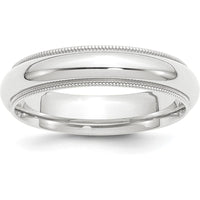 Platinum 5mm Polished Milgrain Comfort-Fit Wedding Band - Size 6 by Luciano & Cie