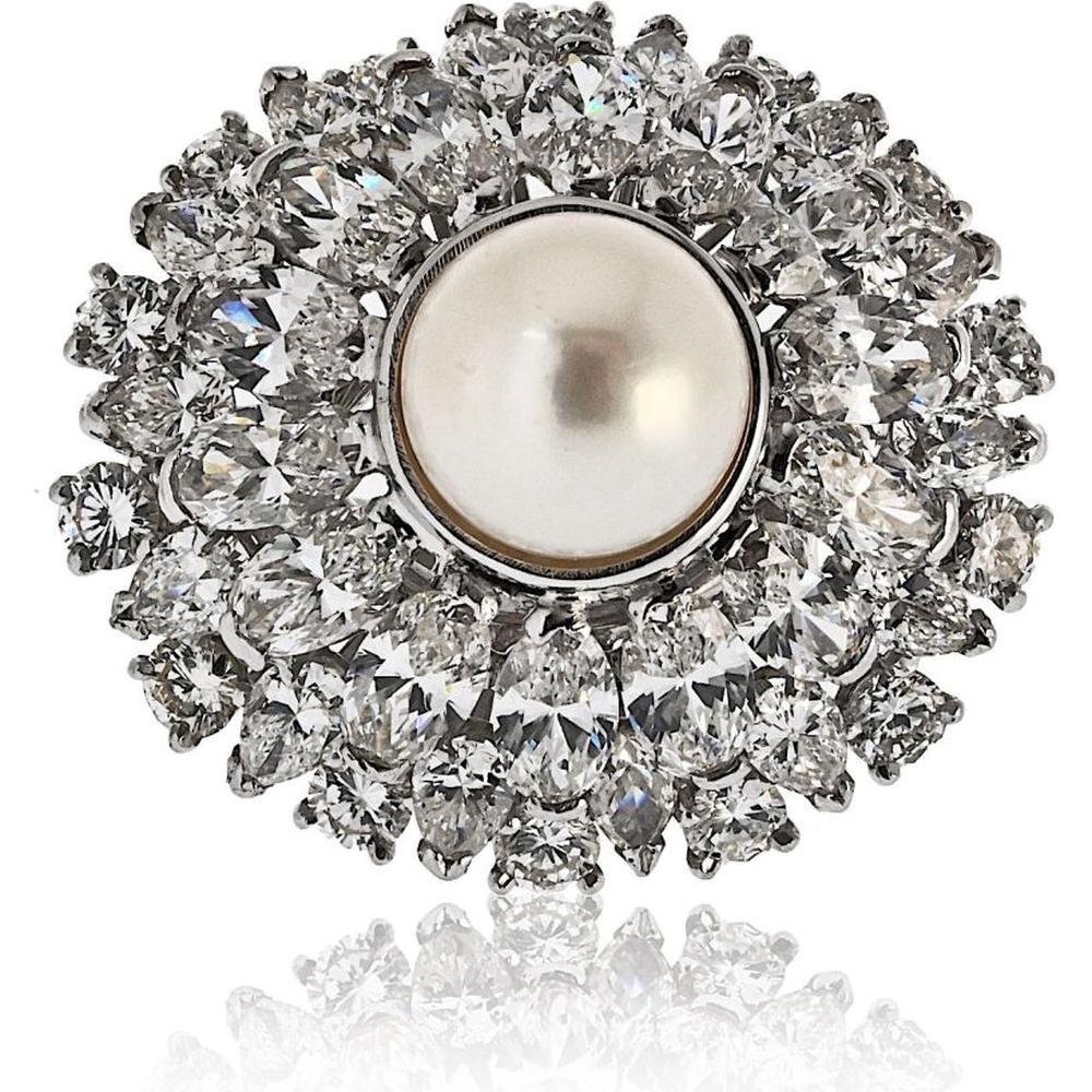 Platinum 6.00 Carats Total Weight Diamond and Pearl Halo Ring by Oscar Heyman