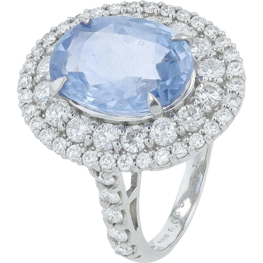 Platinum 6.005 Carat Oval Sapphire Ring with 1.61 Carat Diamond Halo - Platinum 900