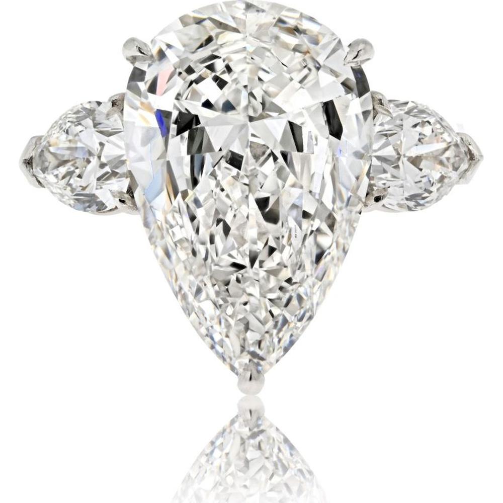 Platinum 6.29 Carat F VS1 Pear Cut Three Stone Diamond Engagement Ring