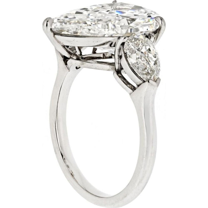 Platinum 6.29 Carat F VS1 Pear Cut Three Stone Diamond Engagement Ring