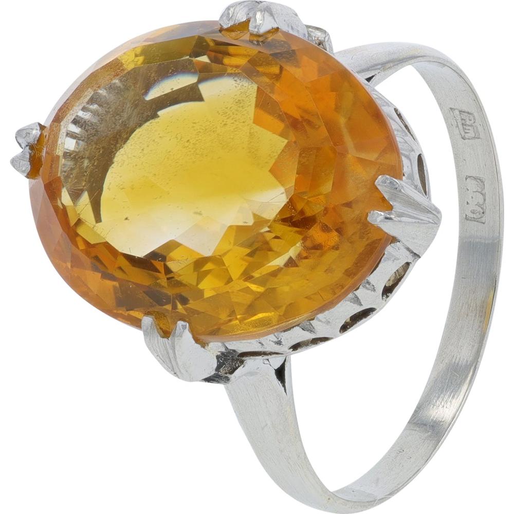 Platinum 6.50 Carat Oval Citrine Ring - 6.50 Carat Total Citrine Weight